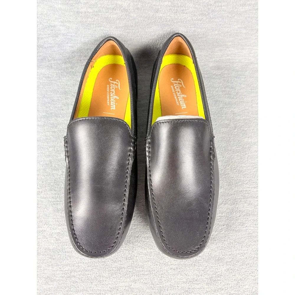 Florsheim Motor Venetian Shoes Mens 7.5 W Black Leather Driving Loafers Comfort